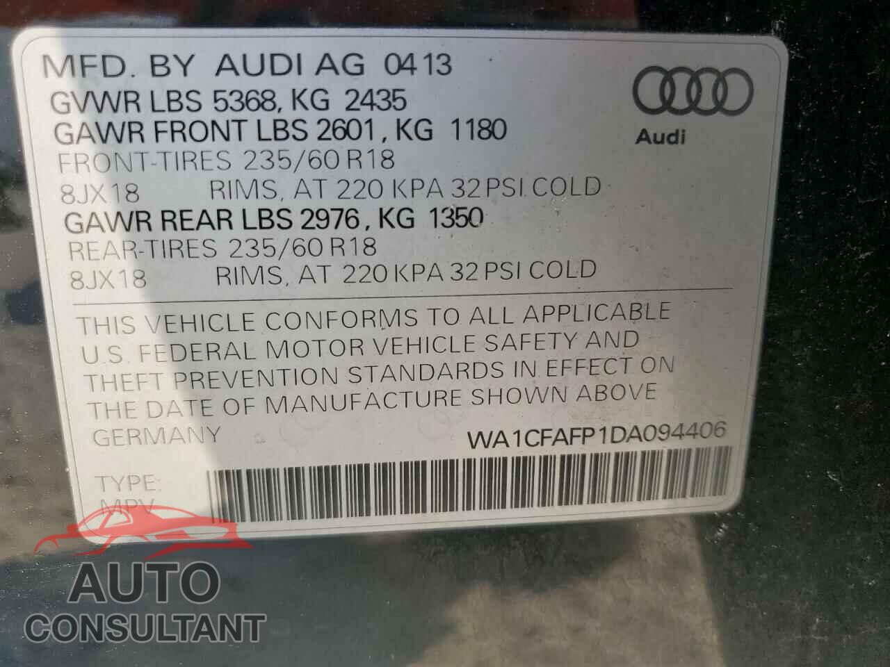 AUDI Q5 2013 - WA1CFAFP1DA094406