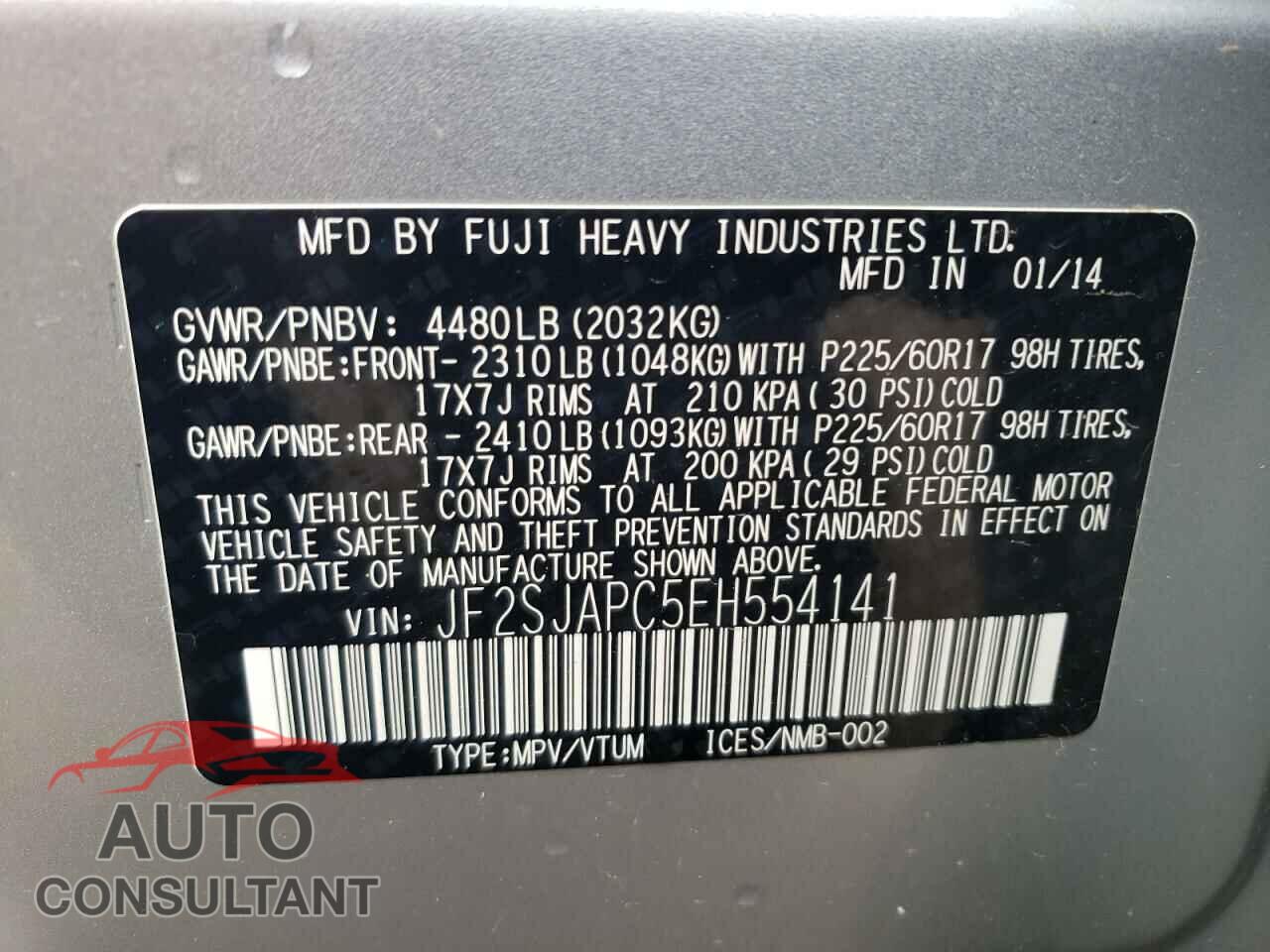 SUBARU FORESTER 2014 - JF2SJAPC5EH554141