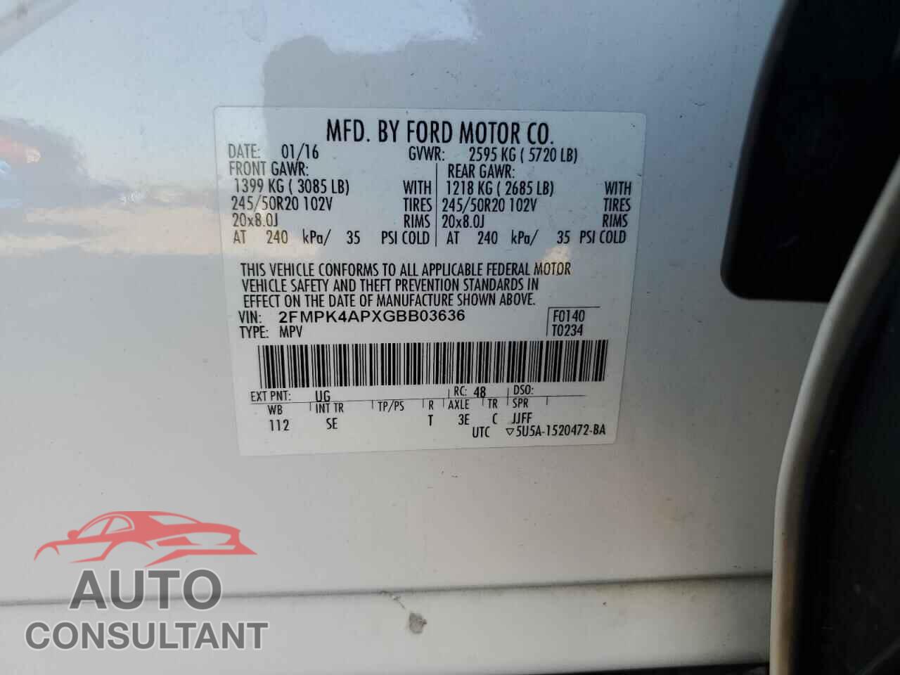 FORD EDGE 2016 - 2FMPK4APXGBB03636