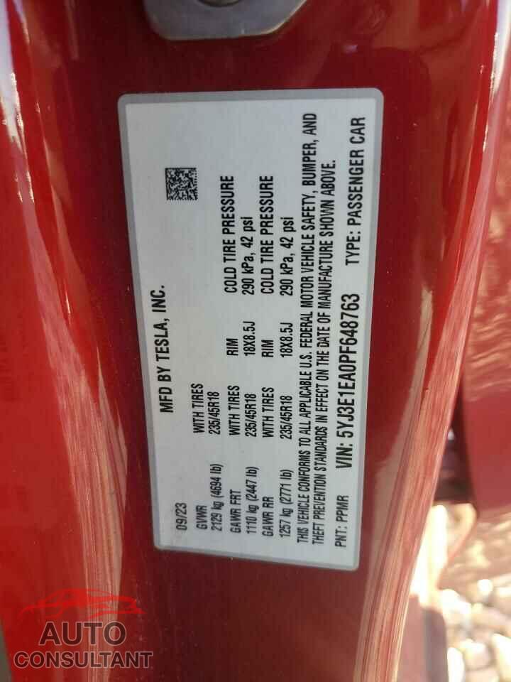 TESLA MODEL 3 2023 - 5YJ3E1EA0PF648763