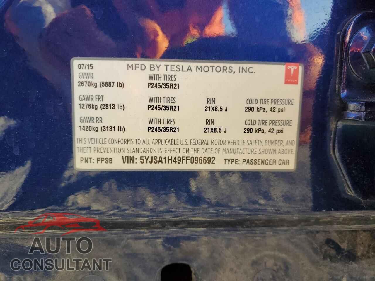 TESLA MODEL S 2015 - 5YJSA1H49FF096692