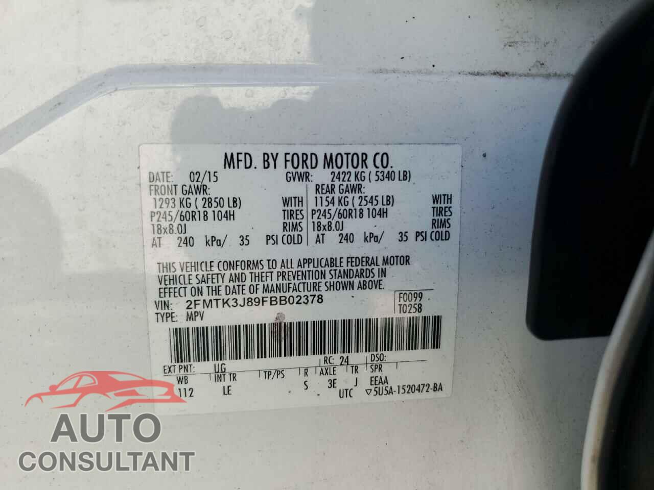 FORD EDGE 2015 - 2FMTK3J89FBB02378