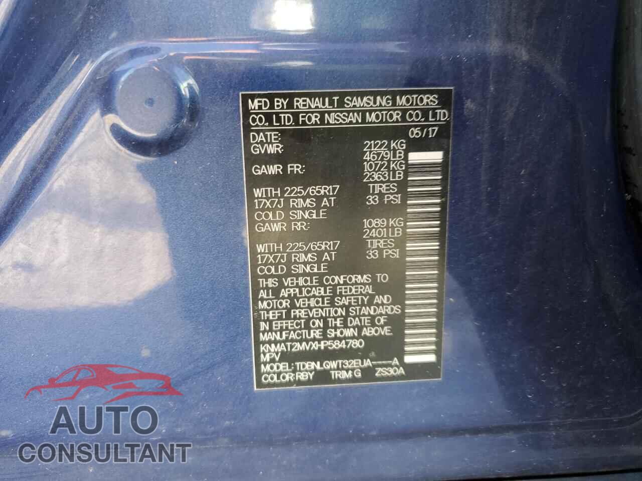 NISSAN ROGUE 2017 - KNMAT2MVXHP584780