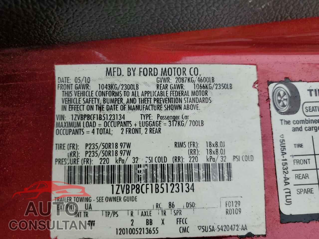 FORD MUSTANG 2011 - 1ZVBP8CF4B5107171