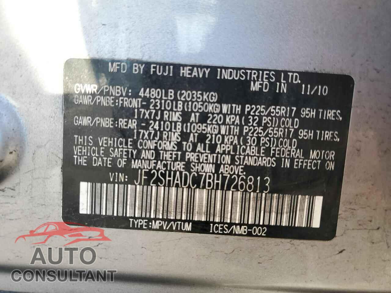 SUBARU FORESTER 2011 - JF2SHADC7BH726813