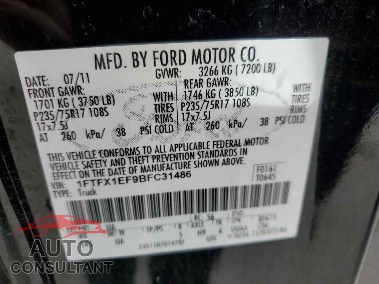 FORD F-150 2011 - 1FTFX1EF9BFC31486