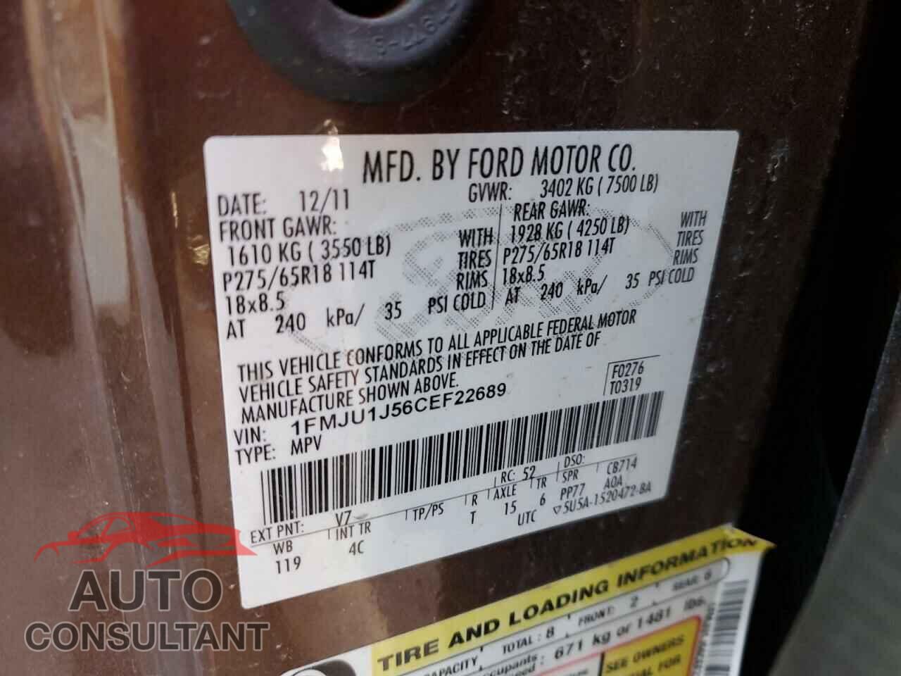 FORD EXPEDITION 2012 - 1FMJU1J56CEF22689