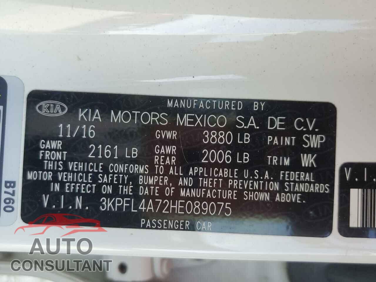 KIA FORTE 2017 - 3KPFL4A72HE089075