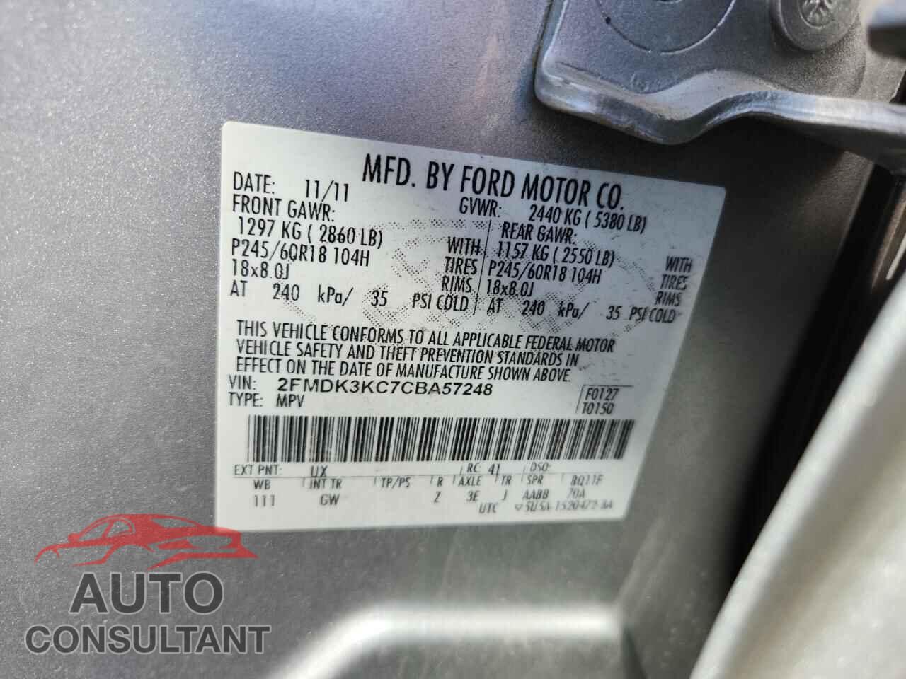 FORD EDGE 2012 - 2FMDK3KC7CBA57248
