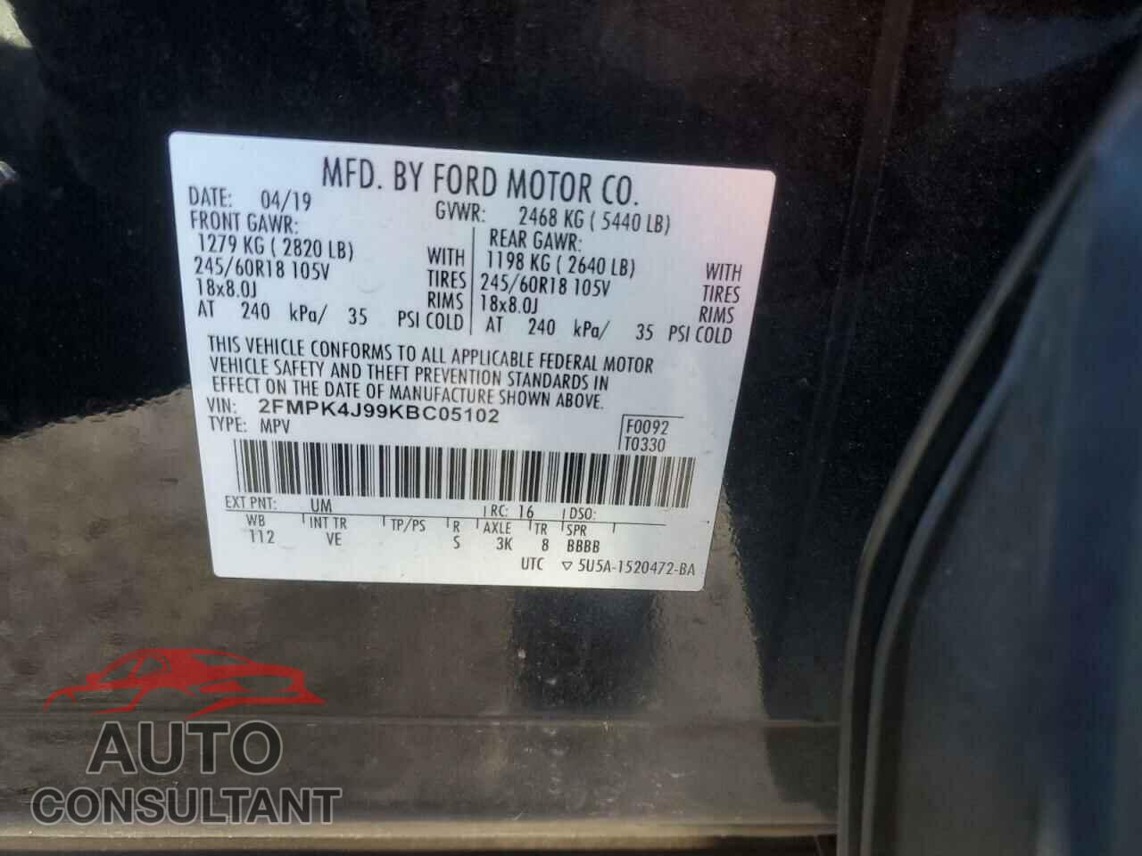 FORD EDGE 2019 - 2FMPK4J99KBC05102