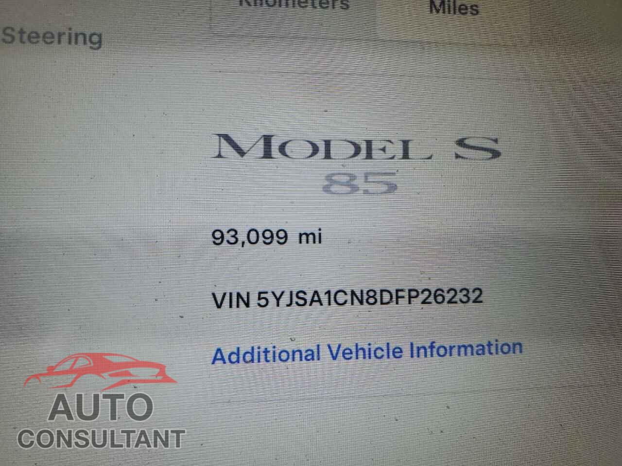 TESLA MODEL S 2013 - 5YJSA1CN8DFP26232