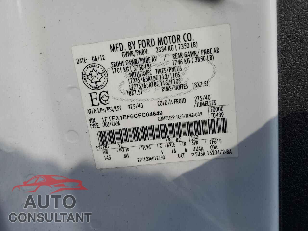 FORD F-150 2012 - 1FTFX1EF6CFC04649