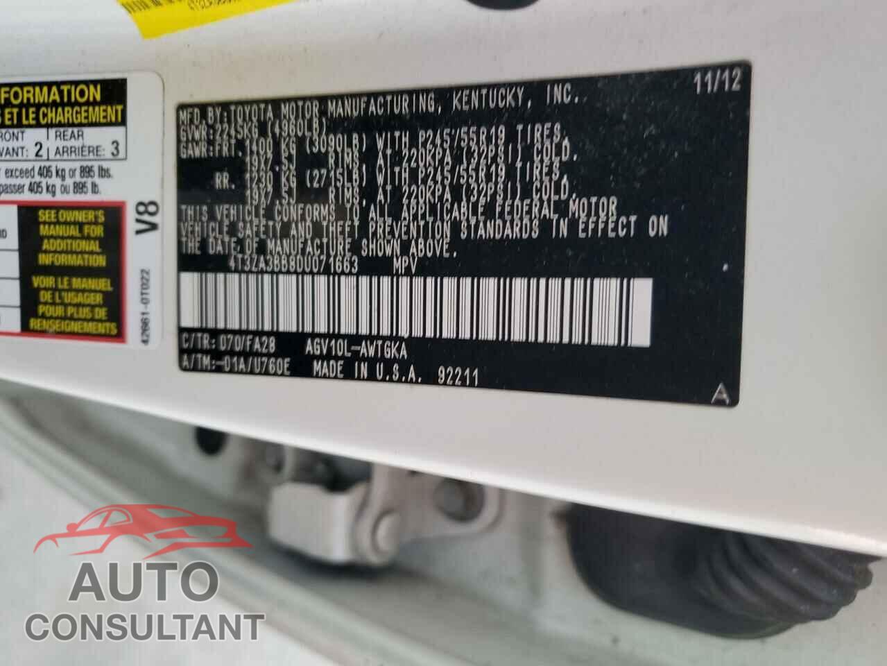 TOYOTA VENZA 2013 - 4T3ZA3BB8DU071663