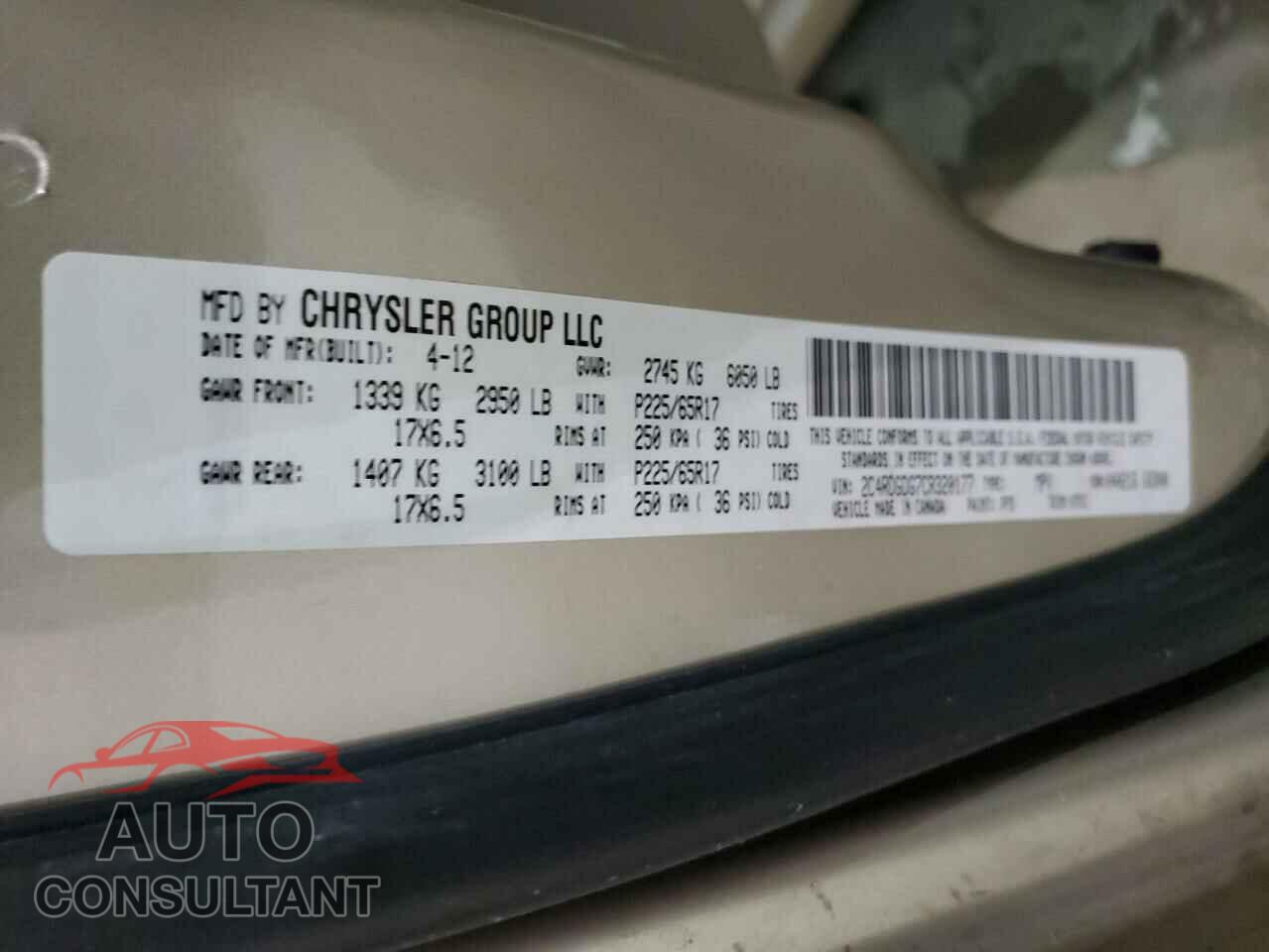 DODGE CARAVAN 2012 - 2C4RDGDG7CR320177