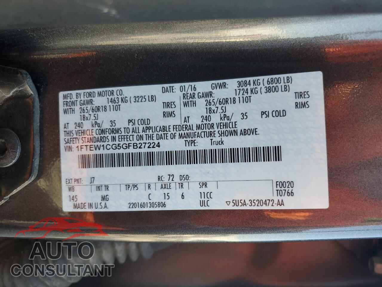 FORD F-150 2016 - 1FTEW1CG5GFB27224