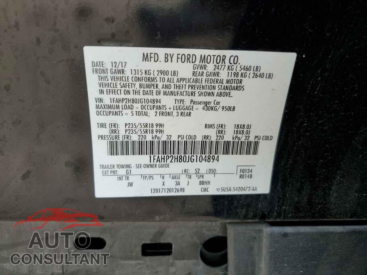 FORD TAURUS 2018 - 1FAHP2H80JG104894