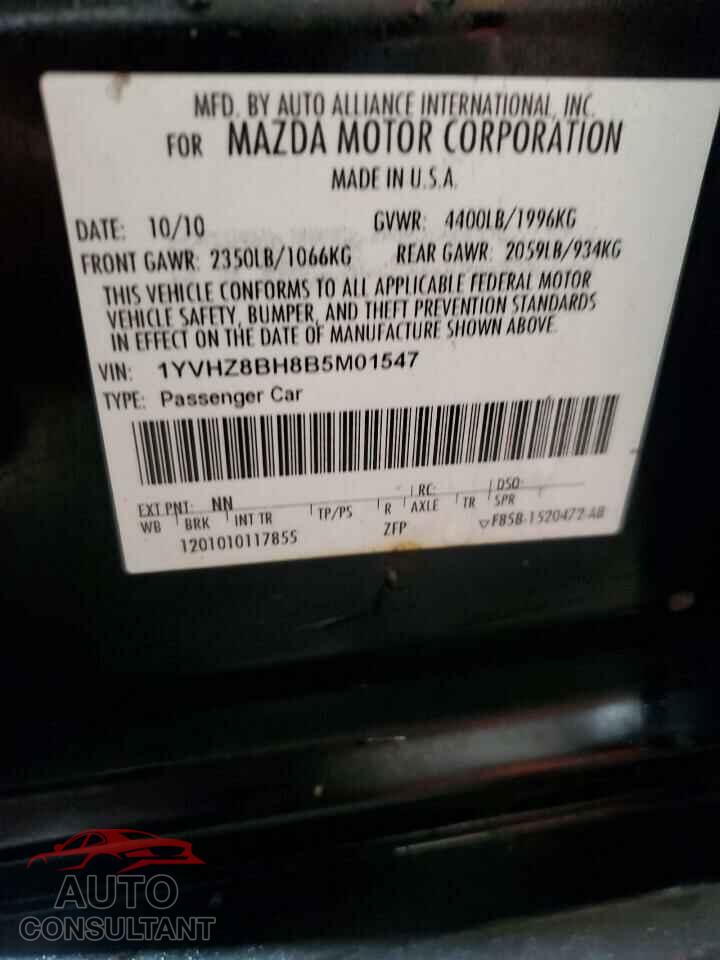 MAZDA 6 2011 - 1YVHZ8BH8B5M01547