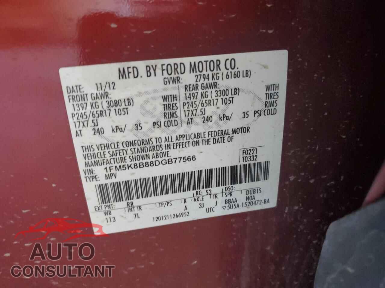 FORD EXPLORER 2013 - 1FM5K8B88DGB77566