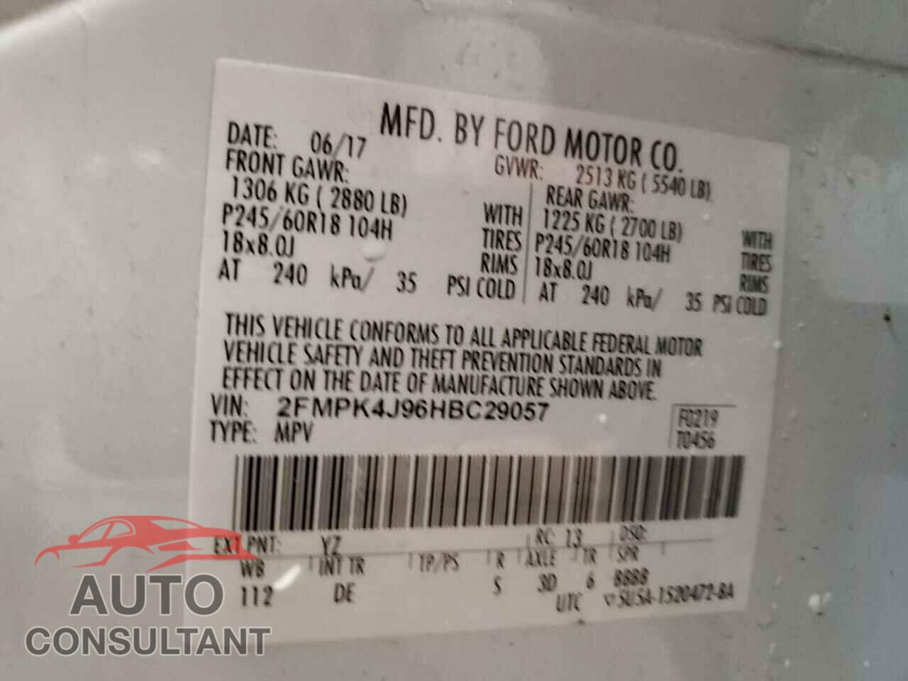 FORD EDGE 2017 - 2FMPK4J96HBC29057