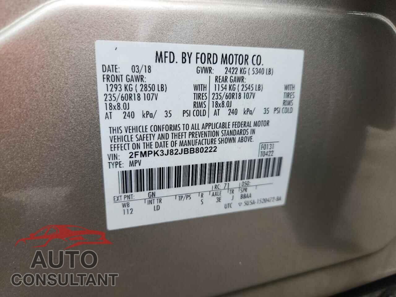 FORD EDGE 2018 - 2FMPK3J82JBB80222