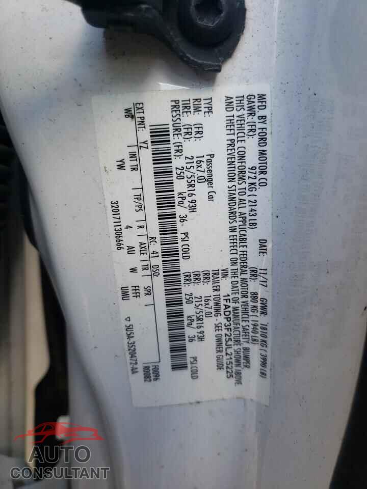 FORD FOCUS 2018 - 1FADP3F25JL215225