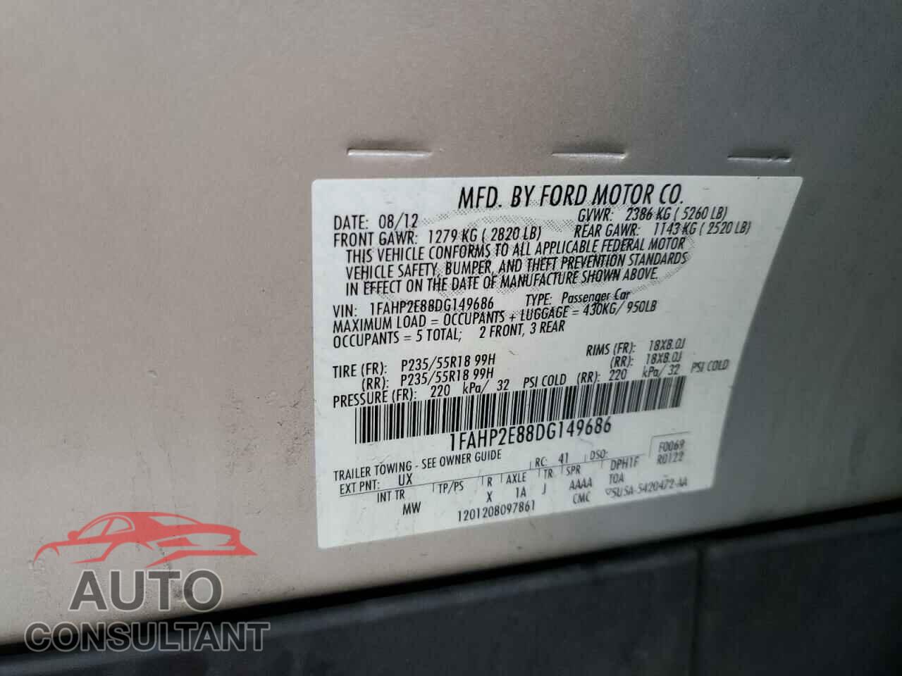 FORD TAURUS 2013 - 1FAHP2E88DG149686