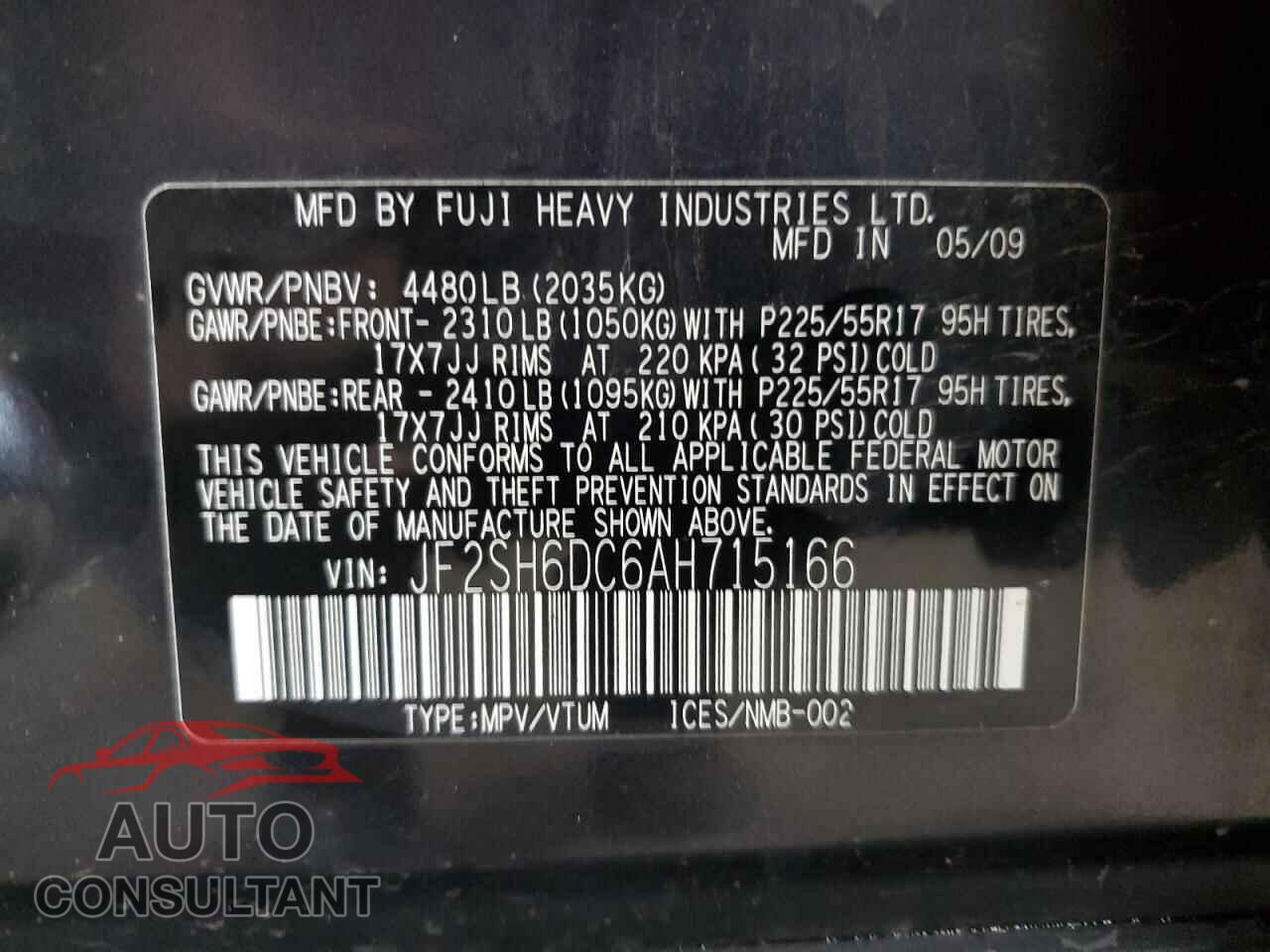 SUBARU FORESTER 2010 - JF2SH6DC6AH715166