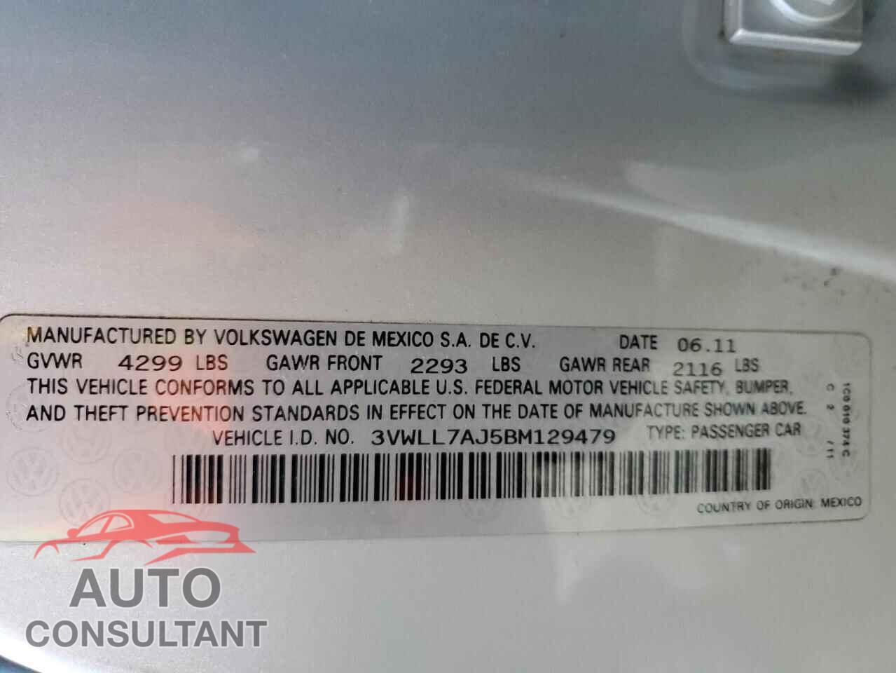 VOLKSWAGEN JETTA 2011 - 3VWLL7AJ5BM129479