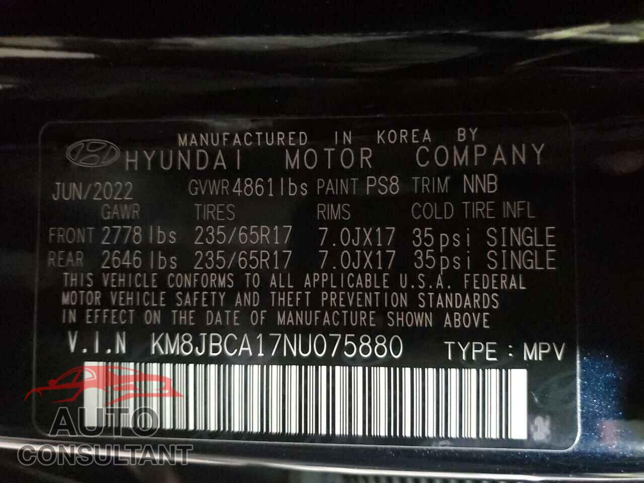 HYUNDAI TUCSON 2022 - KM8JBCA17NU075880