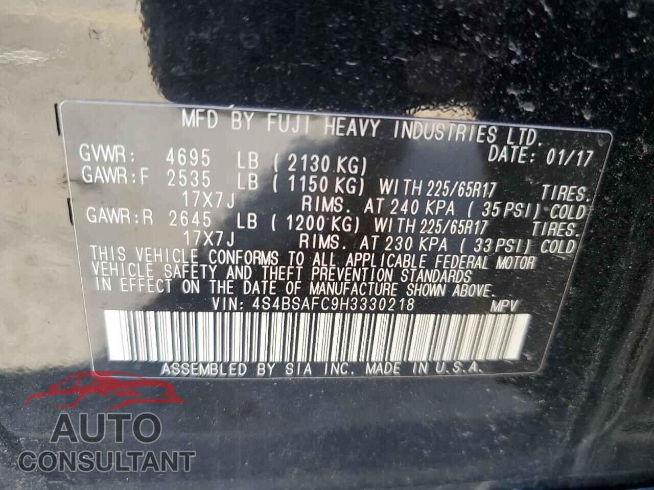 SUBARU OUTBACK 2017 - 4S4BSAFC9H3330218