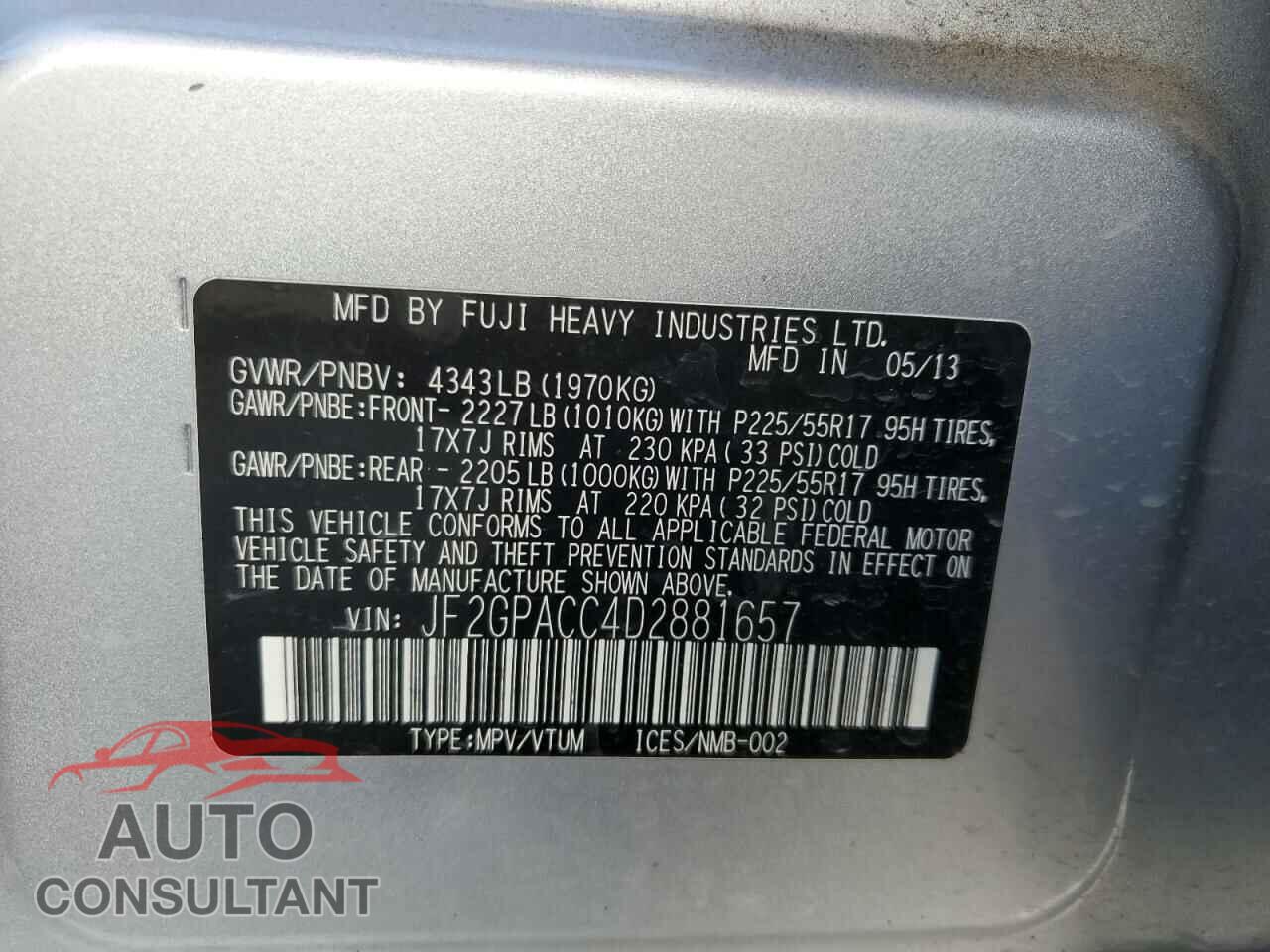 SUBARU XV 2013 - JF2GPACC4D2881657
