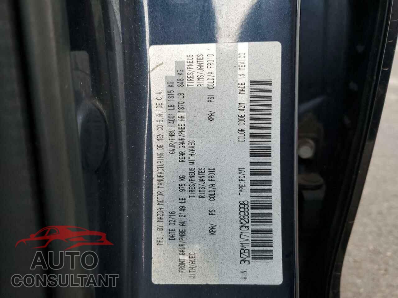 MAZDA 3 2016 - 3MZBM1V71GM289998