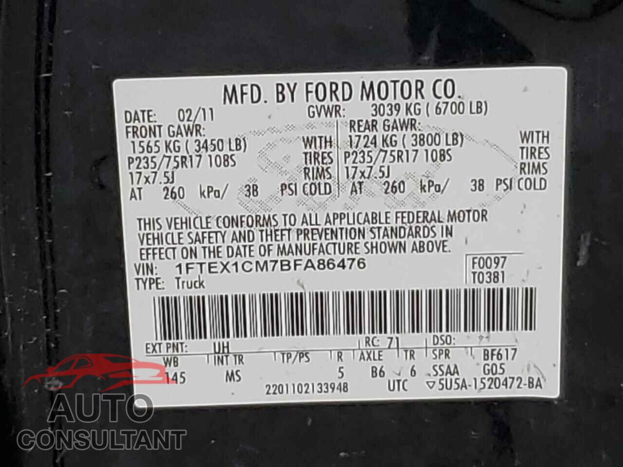 FORD F-150 2011 - 1FTEX1CM7BFA86476