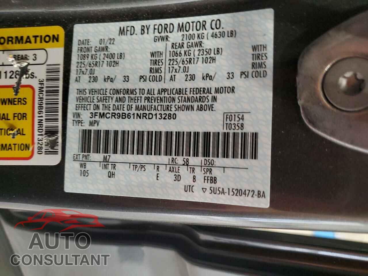 FORD BRONCO 2022 - 3FMCR9B61NRD13280