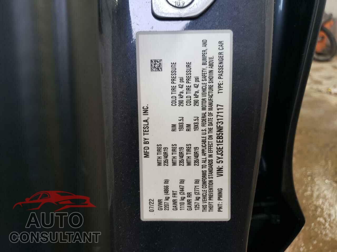 TESLA MODEL 3 2022 - 5YJ3E1EB5NF317117