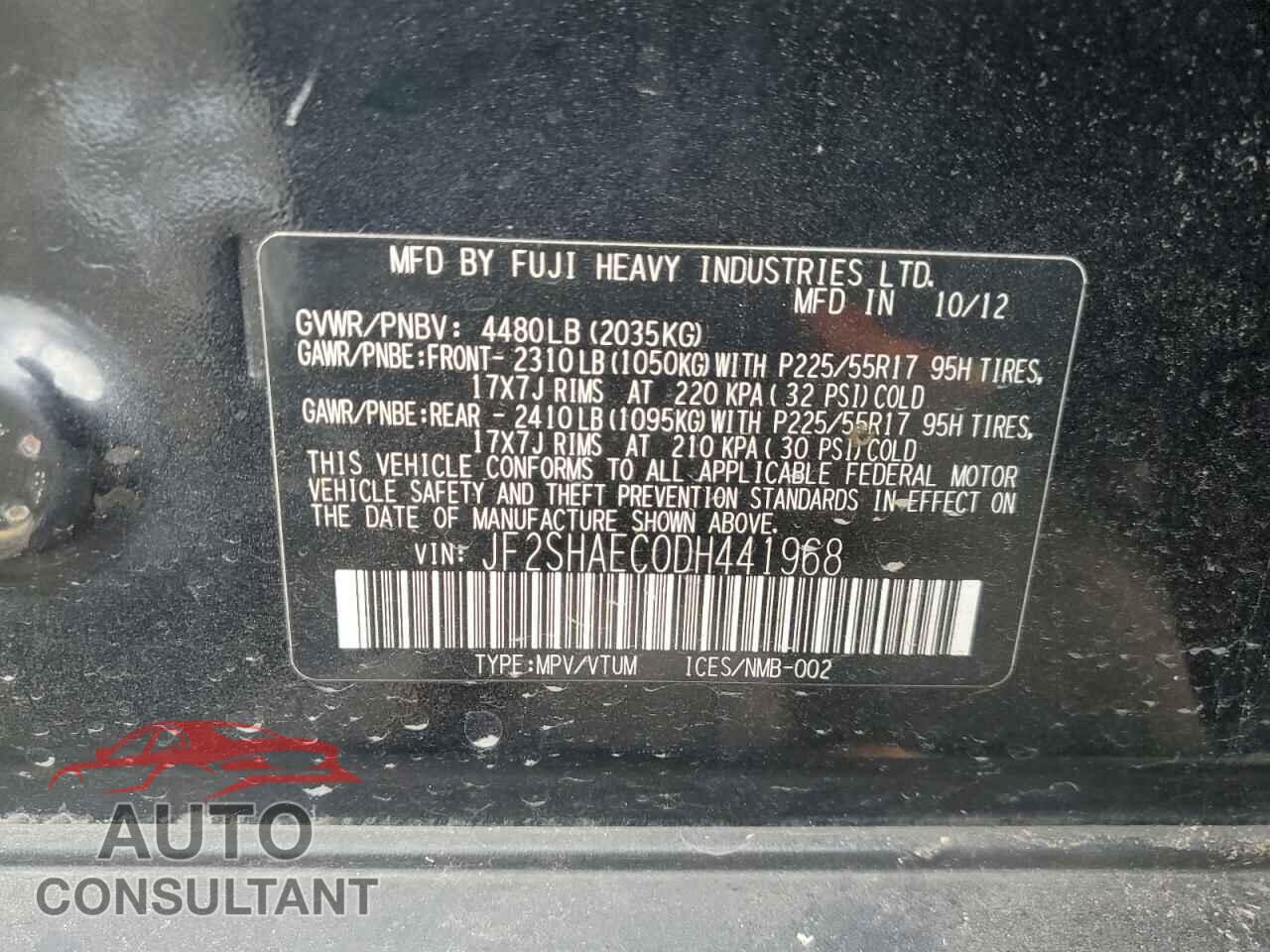 SUBARU FORESTER 2013 - JF2SHAEC0DH441968
