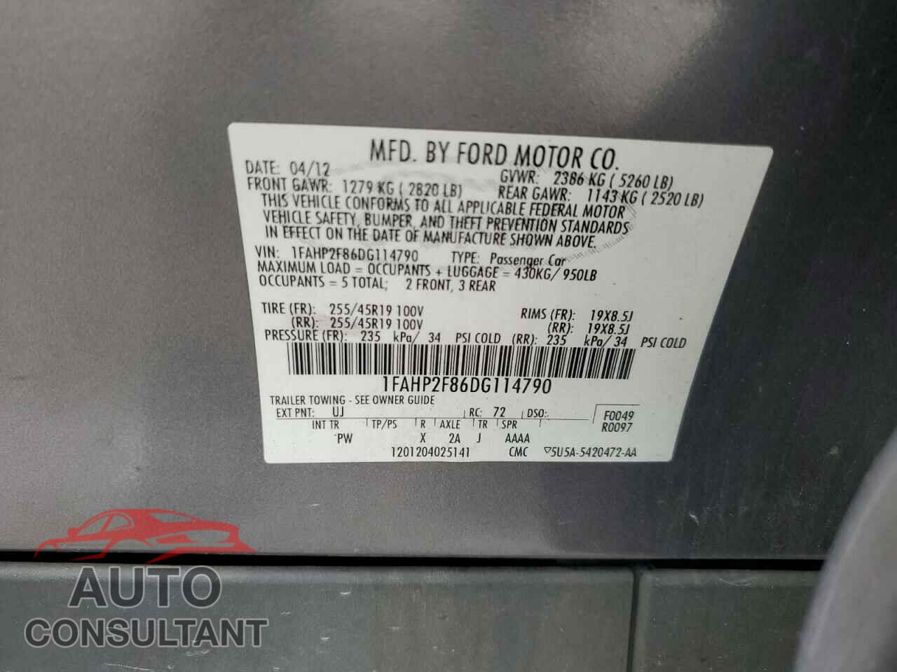 FORD TAURUS 2013 - 1FAHP2F86DG114790