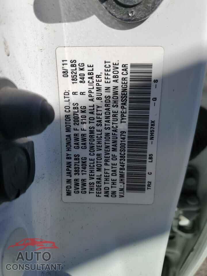HONDA CIVIC 2012 - JHMFB4F38CS001479