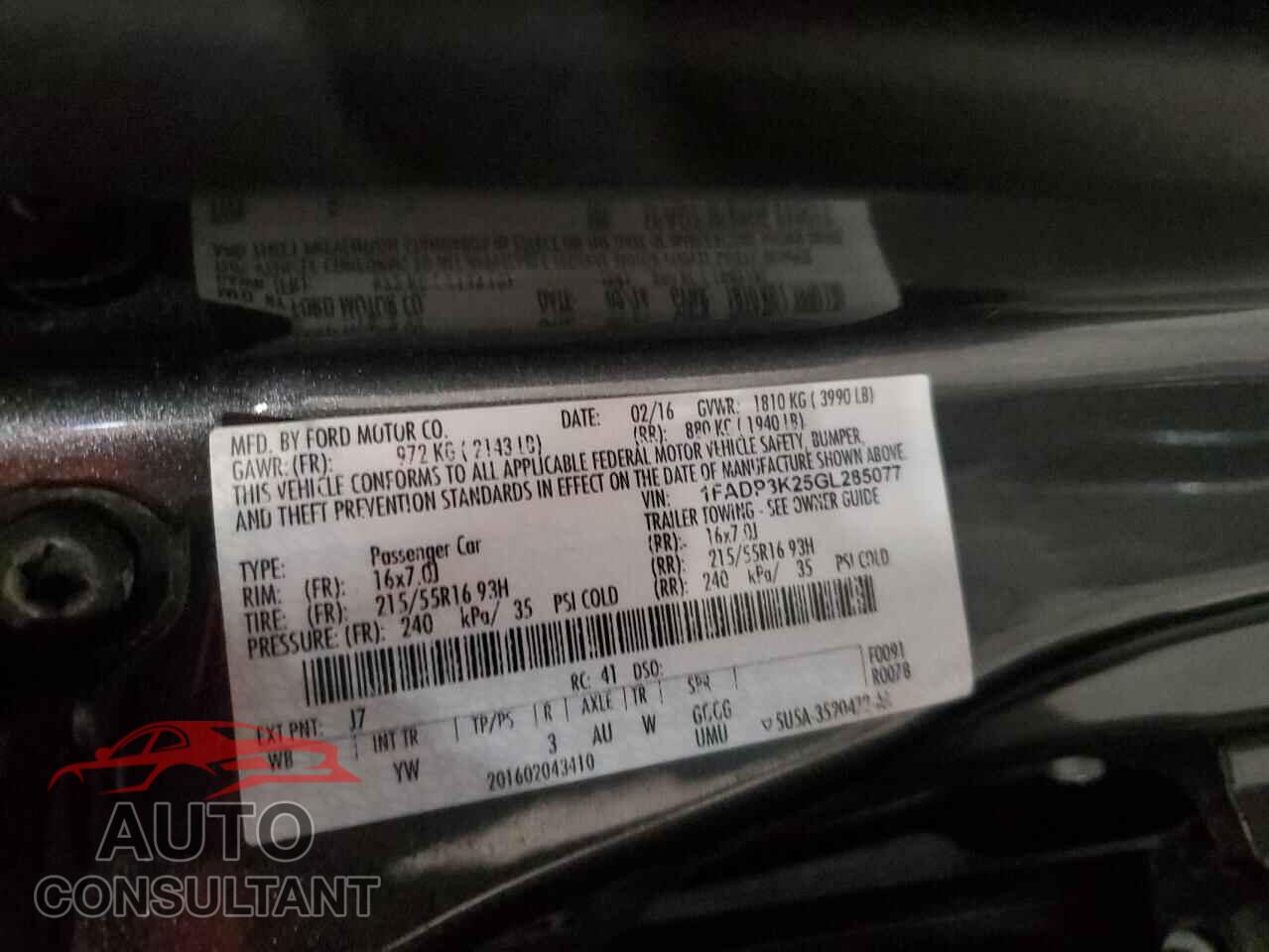 FORD FOCUS 2016 - 1FADP3K25GL285077