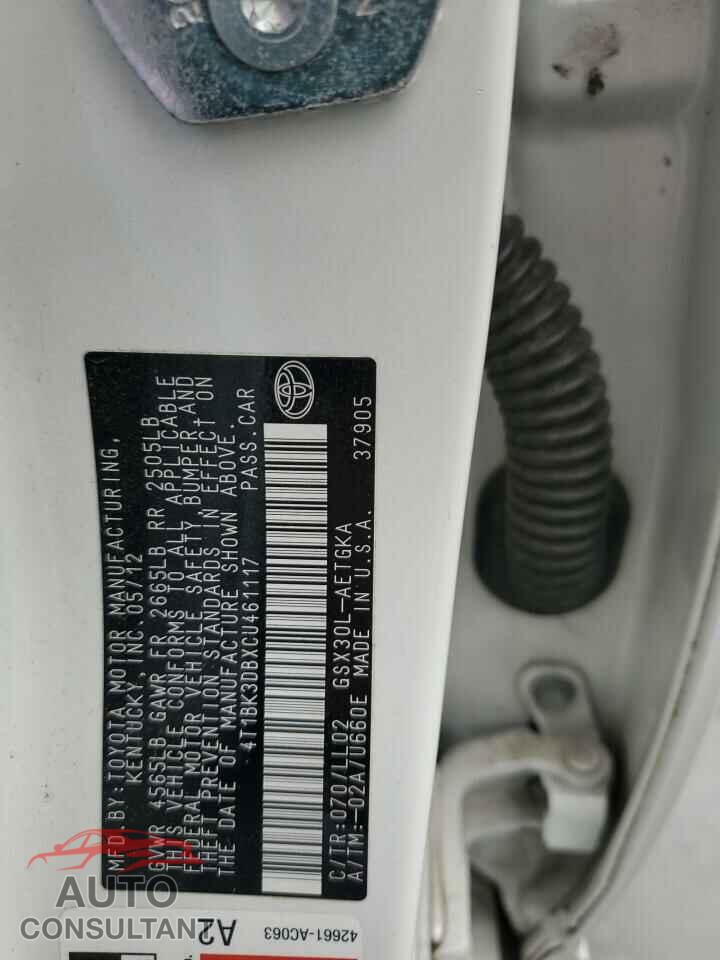 TOYOTA AVALON 2012 - 4T1BK3DBXCU461117