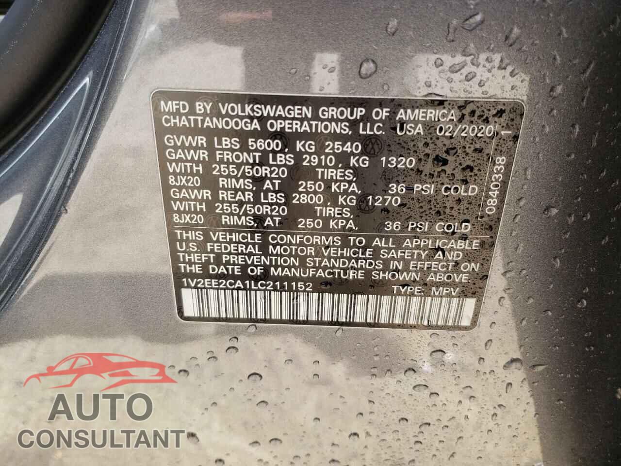 VOLKSWAGEN ATLAS 2020 - 1V2EE2CA1LC211152