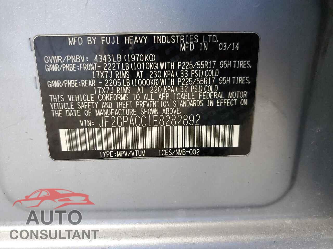 SUBARU XV 2014 - JF2GPACC1E8282892