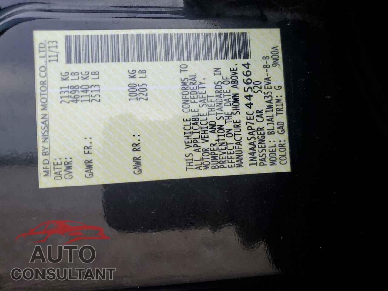 NISSAN MAXIMA 2014 - 1N4AA5AP7EC445664