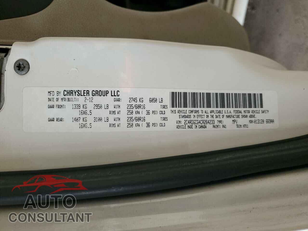 DODGE CARAVAN 2012 - 2C4RDGCG4CR264233