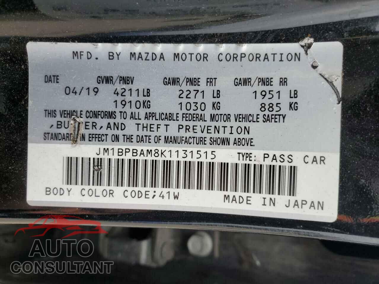 MAZDA 3 2019 - JM1BPBAM8K1131515