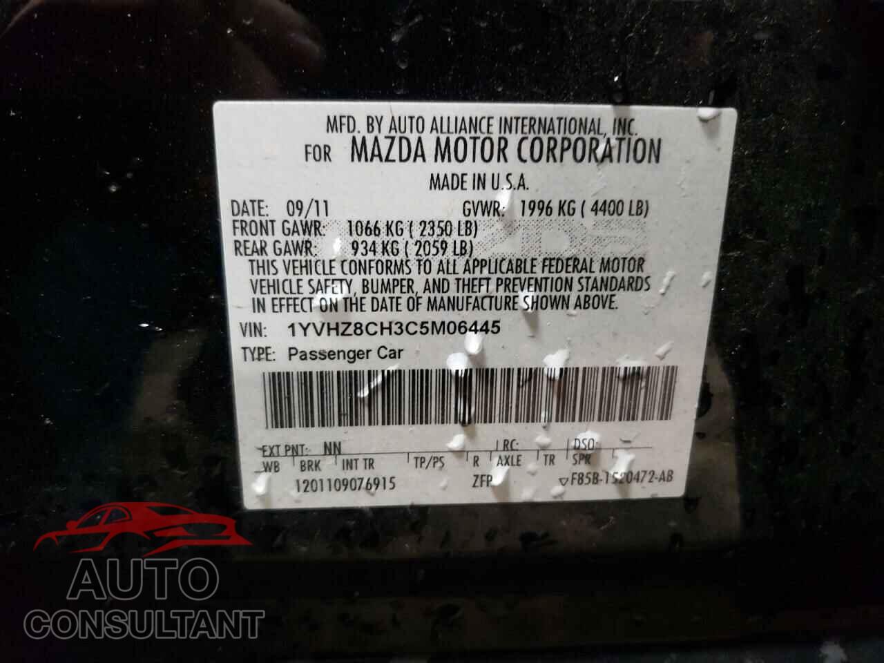 MAZDA 6 2012 - 1YVHZ8CH3C5M06445