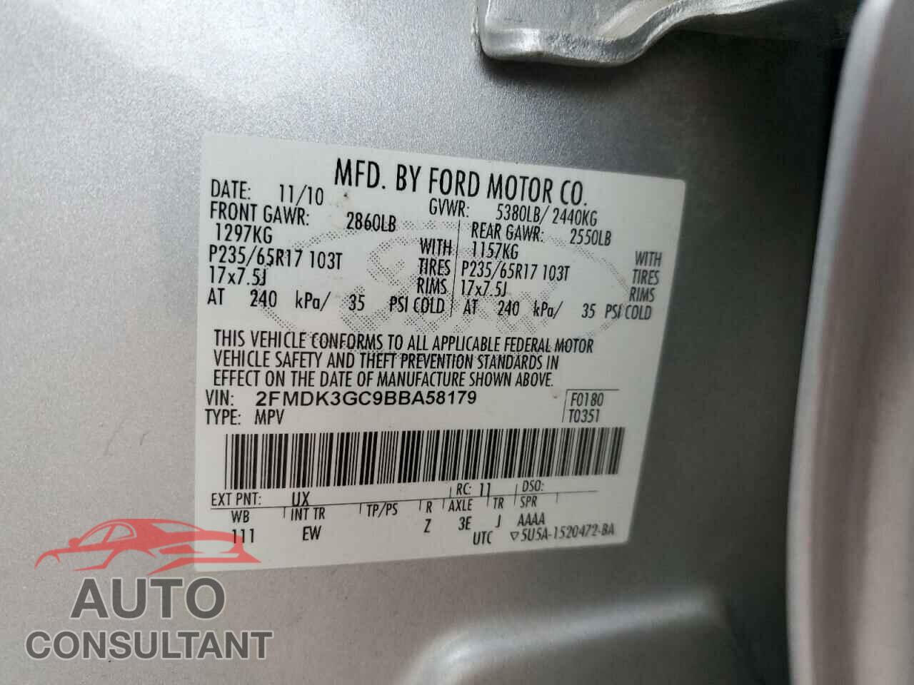 FORD EDGE 2011 - 2FMDK3GC9BBA58179
