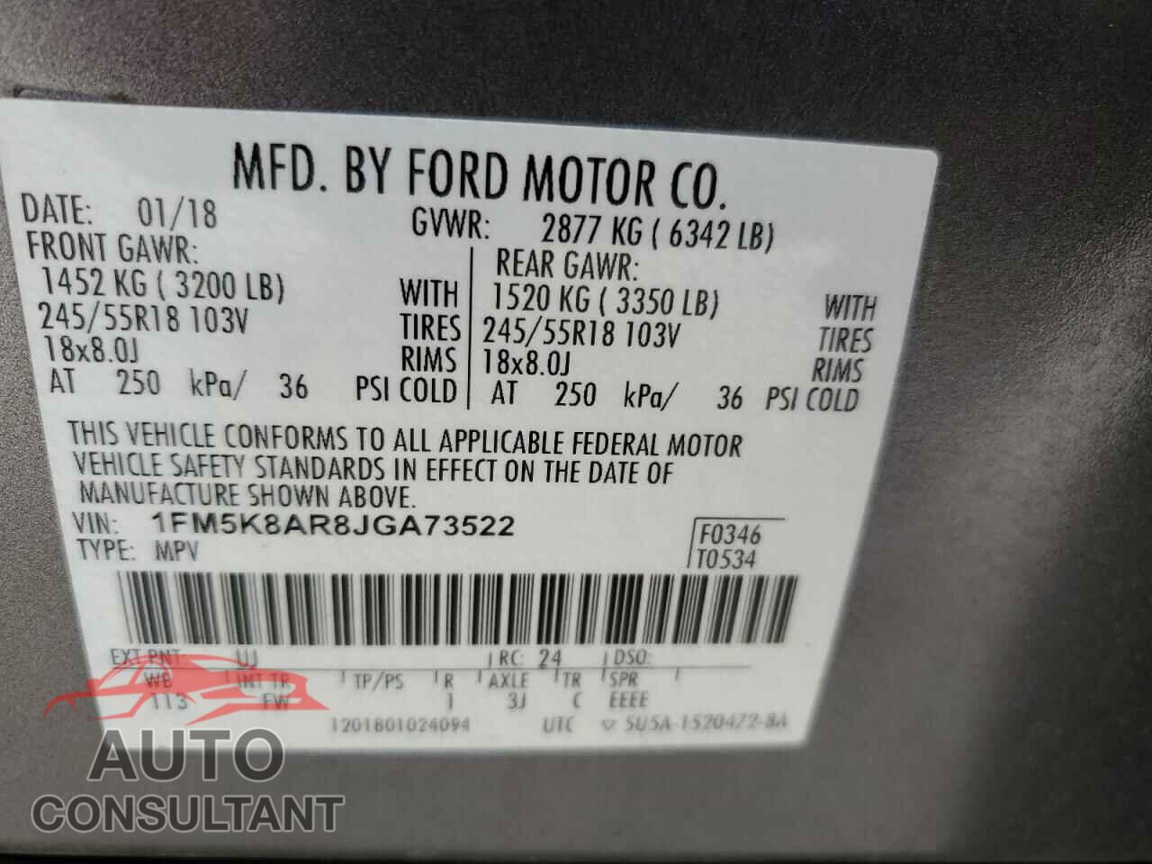 FORD EXPLORER 2018 - 1FM5K8AR8JGA73522
