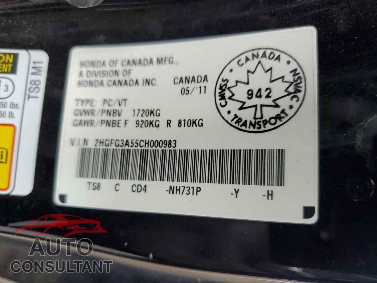 HONDA CIVIC 2012 - 2HGFG3A55CH000983