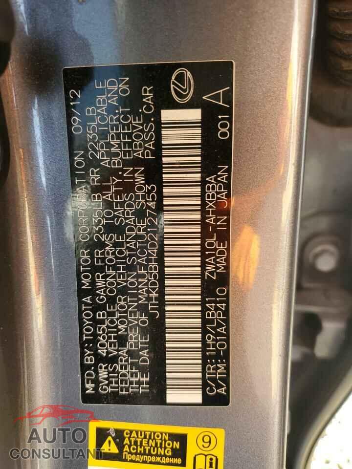 LEXUS CT 200 2013 - JTHKD5BH4D2127453
